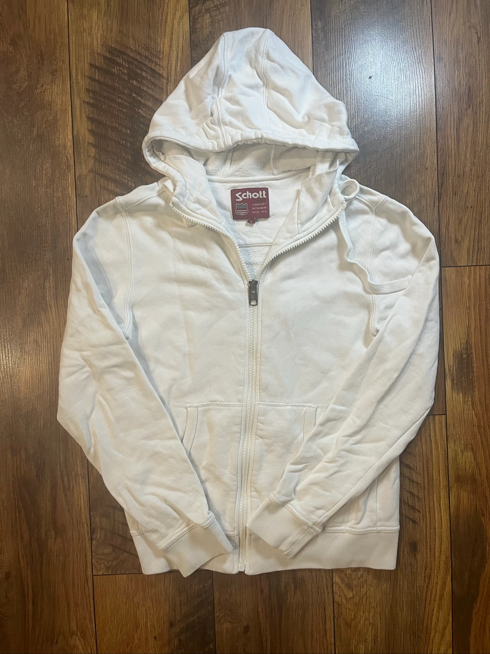 Sweat à capuche blanc zippé vintage  - Schott NYC - taille S - très bon état 